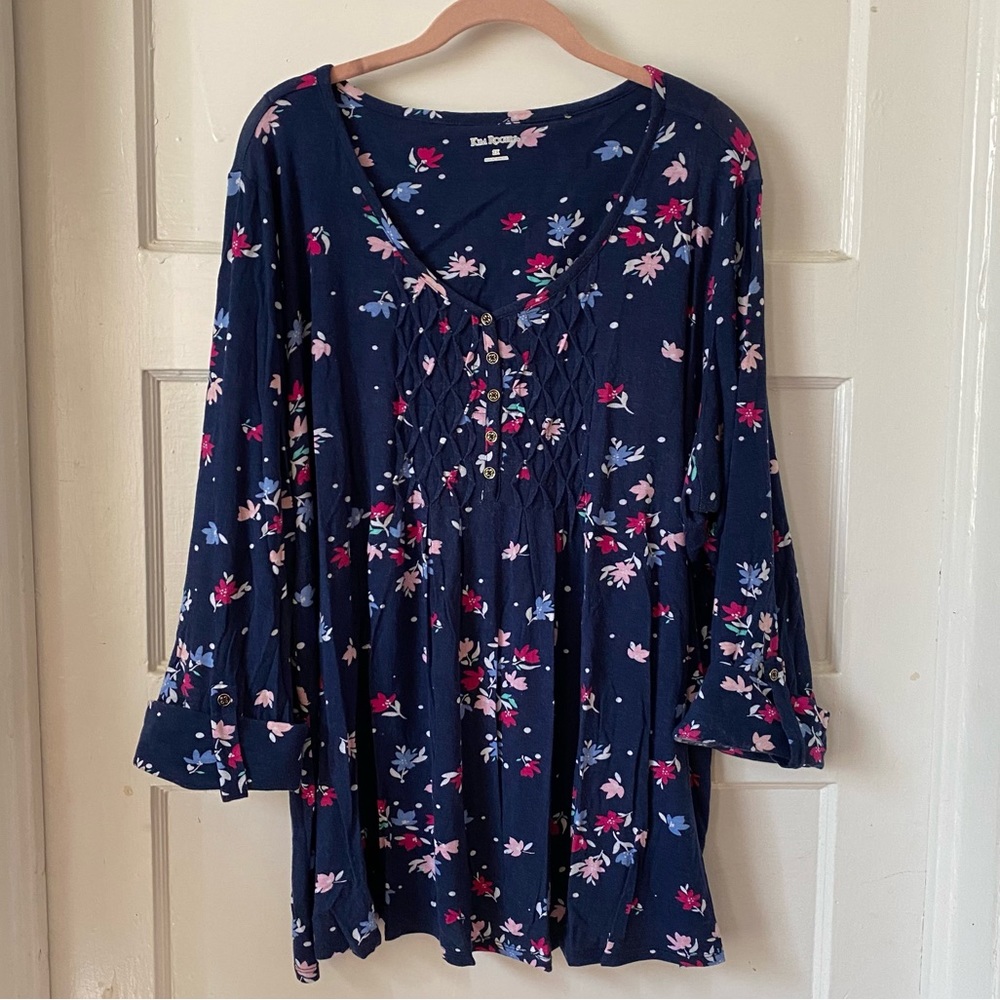 Kim Rogers Floral Navy 3/4 Sleeve top Size 2X - Picture 6 of 14